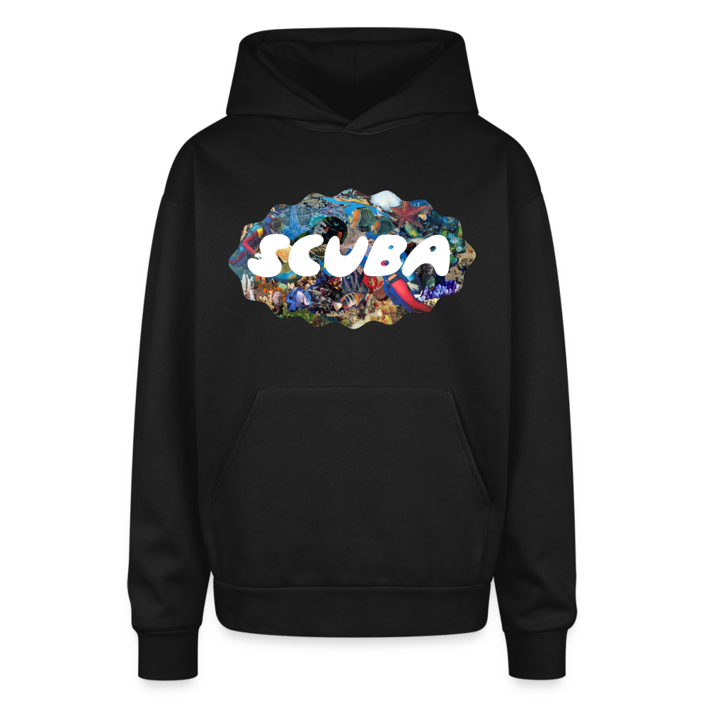 Retro Scuba Collage Oversized Hoodie - black