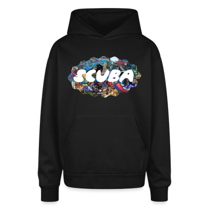 Retro Scuba Collage Oversized Hoodie - black