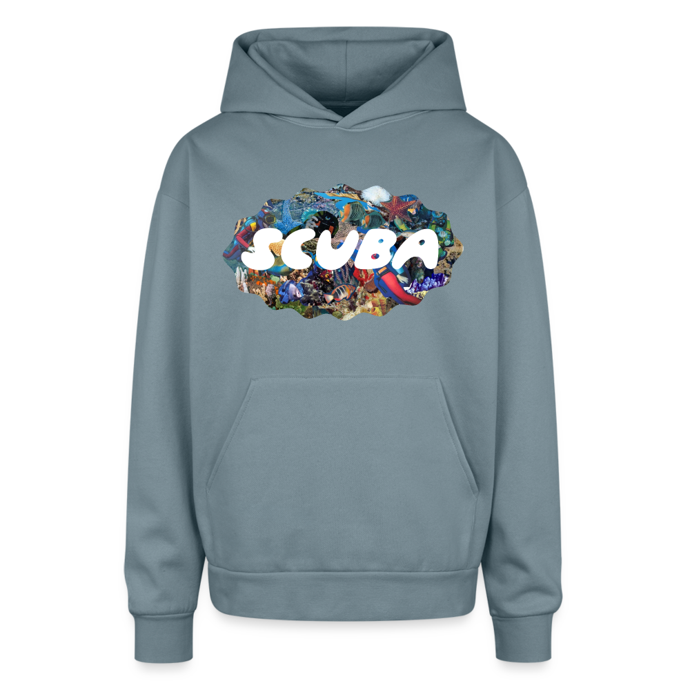 Retro Scuba Collage Oversized Hoodie - stone blue