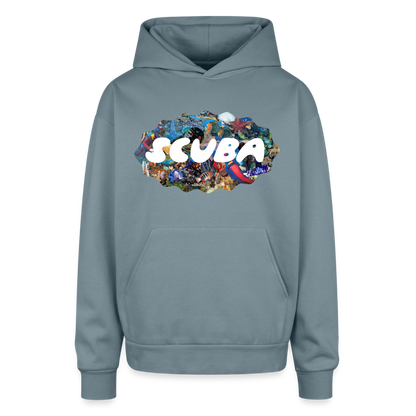 Retro Scuba Collage Oversized Hoodie - stone blue